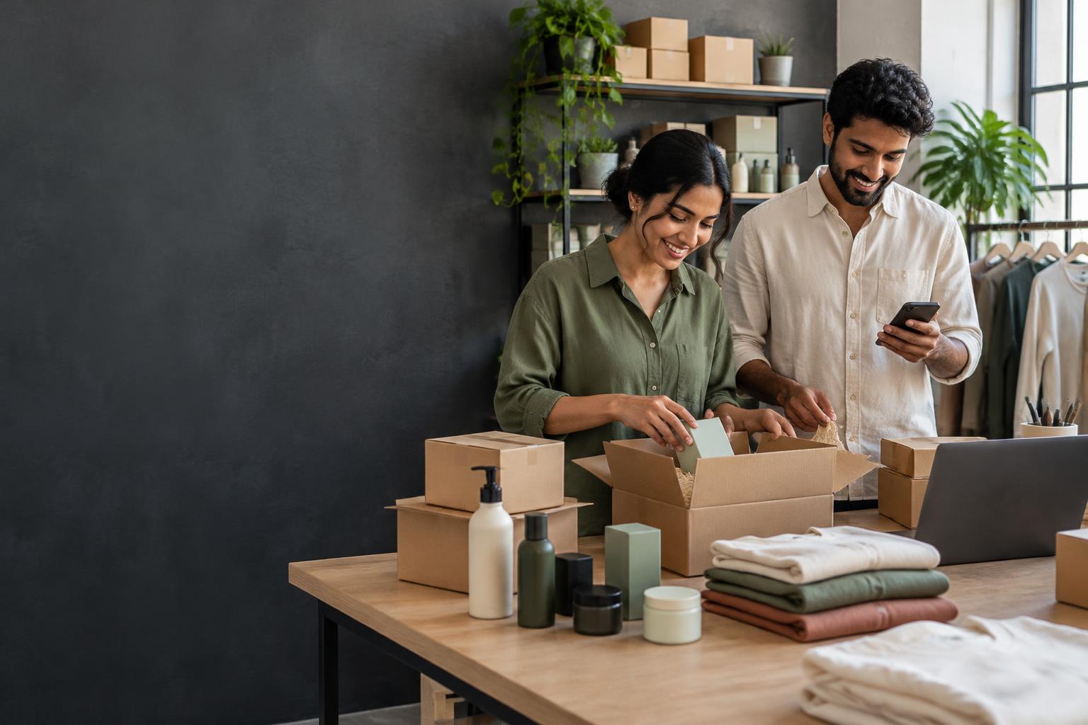 Illustrative image of an Indian online brand team packing customer orders